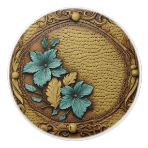 Cowgirl Western Country Brown Turquoise Floral  Ceramic Knob