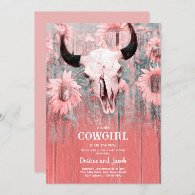 Cowgirl Western Country Floral Rodeo Baby Shower Invitation (Front/Back)