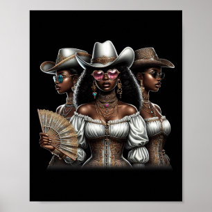 Cowgirl Western Country Texas Rodeo Black African Poster