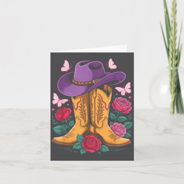 Cowgirl Western Cowboy Hat Boots With Roses Countr Card (Front)