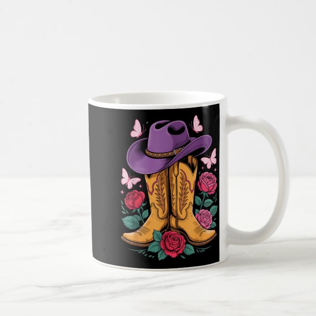 Cowgirl Western Cowboy Hat Boots With Roses Countr Coffee Mug (Right)