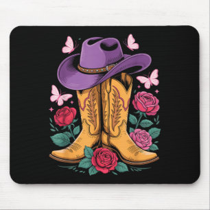 Cowgirl Western Cowboy Hat Boots With Roses Countr Mouse Mat