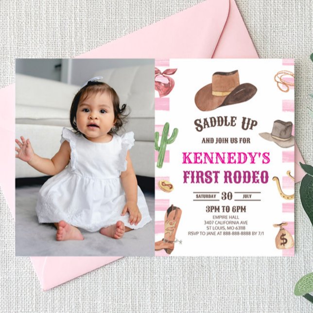 Cowgirl Western First Rodeo 1st Birthday Party Invitation (Creator Uploaded)