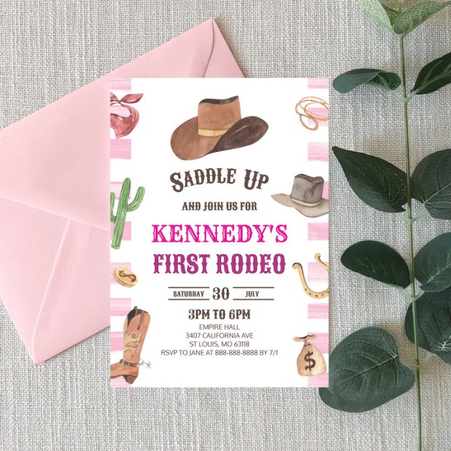 Cowgirl Western First Rodeo 1st Birthday Party Invitation (Creator Uploaded)