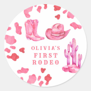 Cowgirl Western First Rodeo Birthday Party  Classic Round Sticker