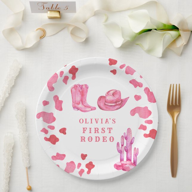 Cowgirl Western First Rodeo Birthday Party  Paper Plate (Wedding)
