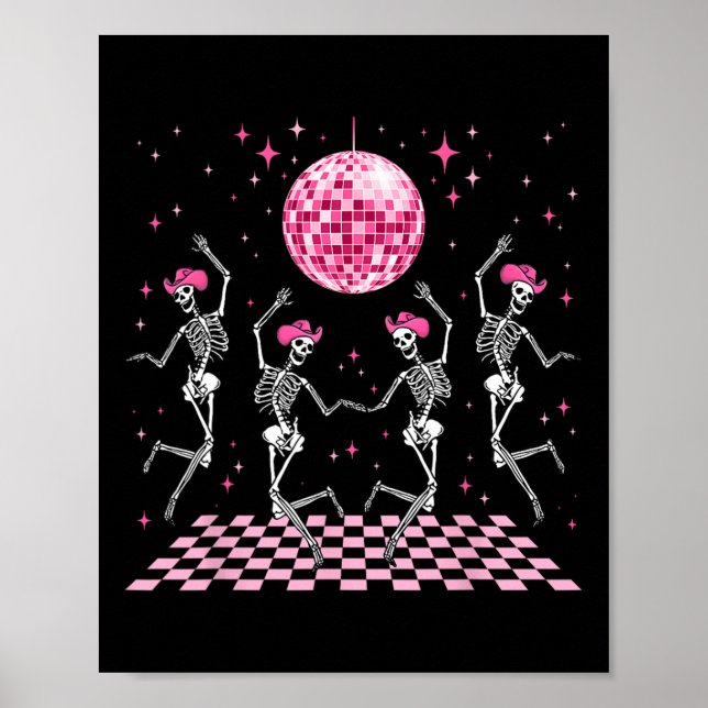 Cowgirl Western Funny Dancing Skeletons And Disco  Poster (Front)