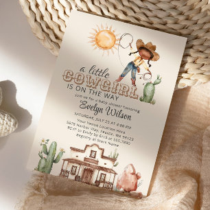 Cowgirl Western Girl Ranch Cactus Baby Shower Invitation