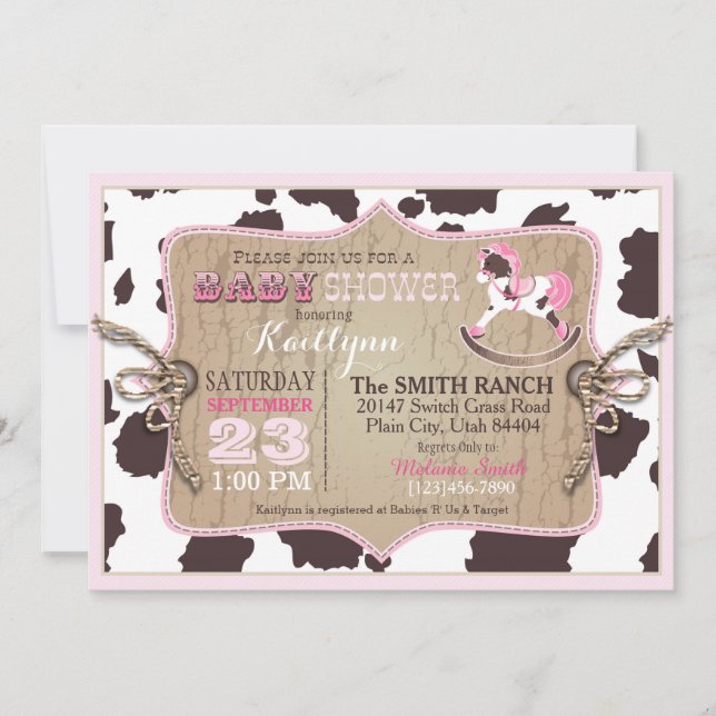 Cowgirl Western Rocking Horse Baby Shower Invitation (Front)