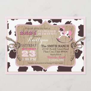Cowgirl Western Rocking Horse Baby Shower Invitation