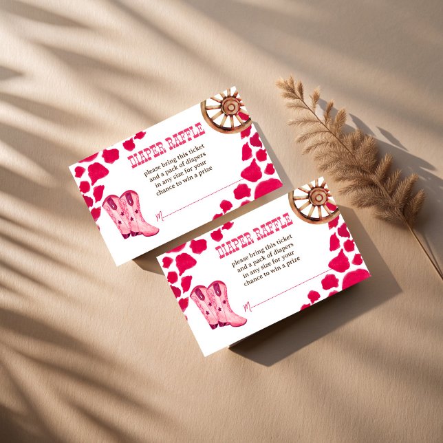 Cowgirl western rodeo baby shower diaper raffle enclosure card (Cowgirl western rodeo boots baby shower diaper raffle enclosure card pink cow pattern raffle tickets)