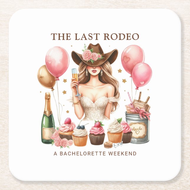 Cowgirl Western Rodeo Bachelorette Bridal Shower Square Paper Coaster (Front)