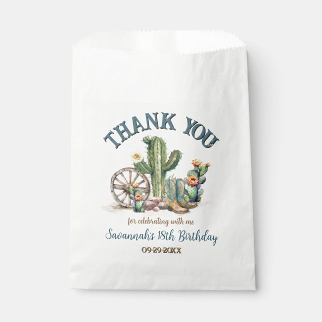 Cowgirl Western Rodeo Cactus Thank You Favour Bags (Front)