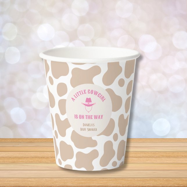 Cowgirl Western Rodeo Cow Print Girl Baby Shower Paper Cups (little cowgirl baby shower pink cow print paper cups)