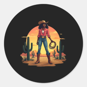 Cowgirl Western Rodeo Melanin History Texas Junete Classic Round Sticker