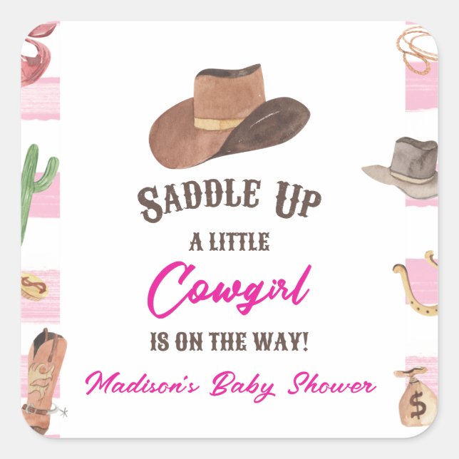 Cowgirl Western Rodeo Wild West Baby Shower Square Sticker (Front)