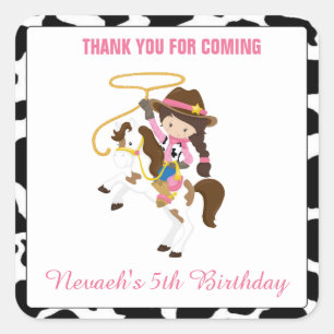 Cowgirl Western Square Sticker Labels Favour Bag
