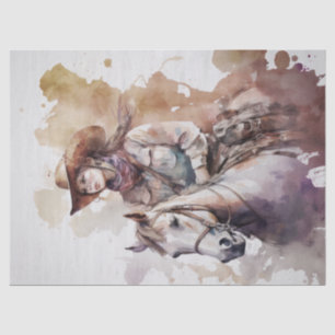 Cowgirl Western Watercolor Decoupage Tissue Paper