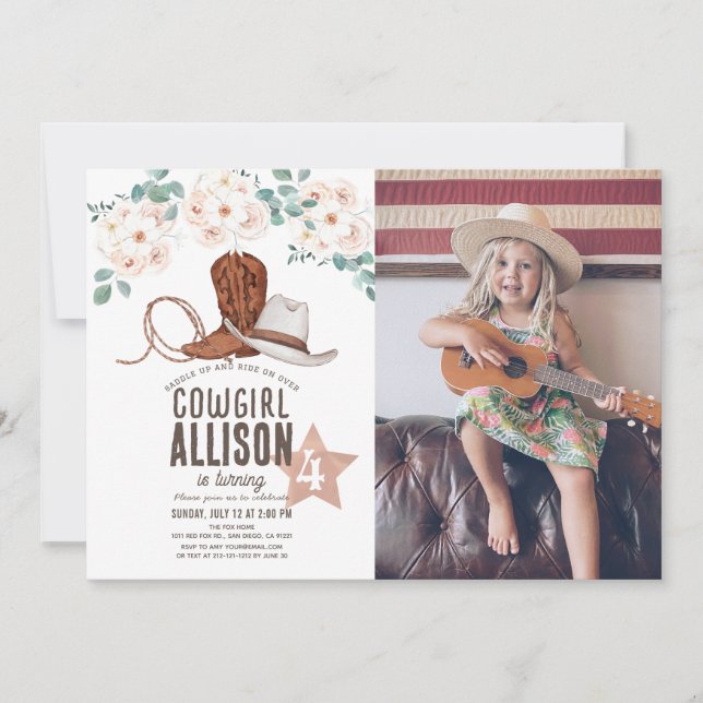 Cowgirl Western Wild West Floral Birthday Invitation (Front)