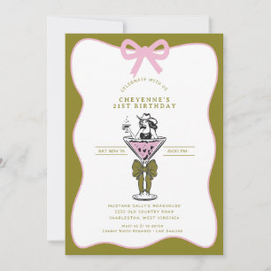 Cowgirl Whimsical Hand drawn 21st Birthday  Invitation
