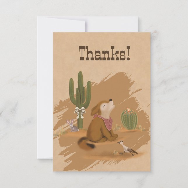 Cowgirl Whimsical Western Desert Animal Graphic Thank You Card (Front)