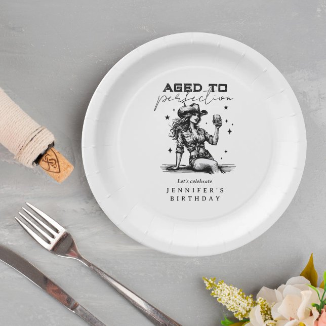 Cowgirl White Aged to Perfection Birthday Party  Paper Plate (Creator Uploaded)