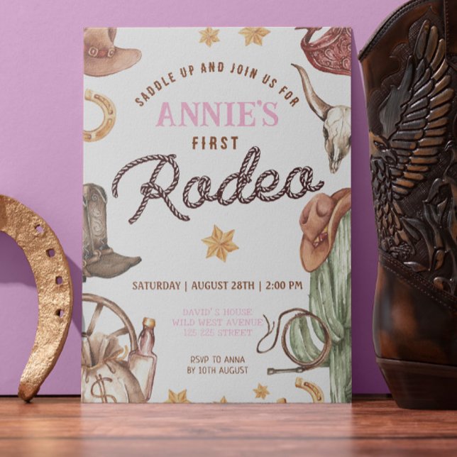 Cowgirl Wild West 1st Rodeo Ranch Birthday Party Invitation (Cowgirl Wester Rodeo 1st Baby Girl Party Invitation Template Digital or printed )