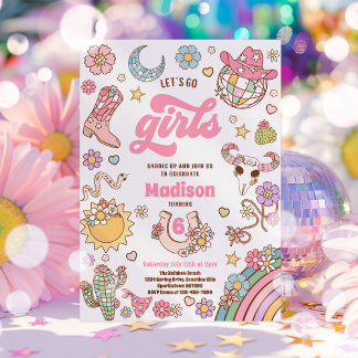 Cowgirl Wild West Rodeo Disco Birthday Party  Invitation