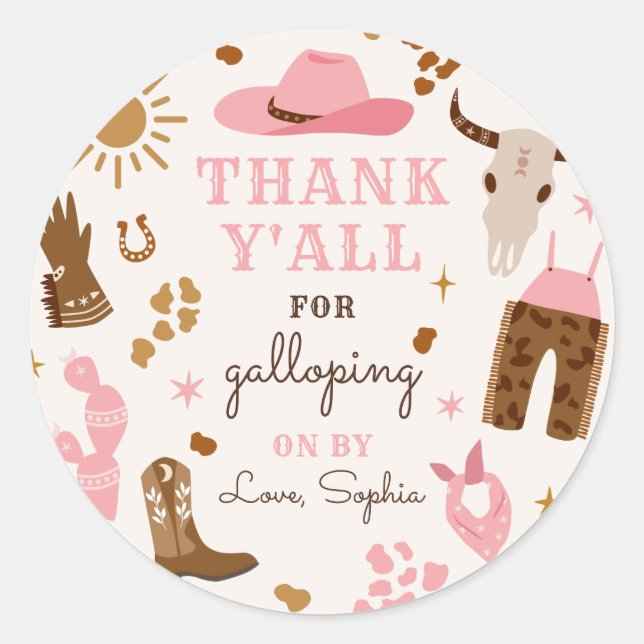 Cowgirl Wild West Rodeo Ranch Birthday Favour Classic Round Sticker (Front)