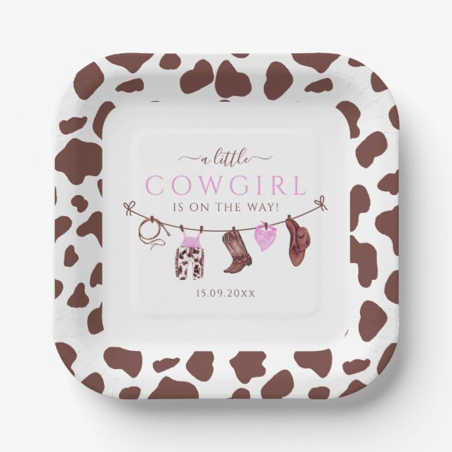 Cowgirl Wild West Rodeo Western girl Baby Shower Paper Plate (Front)