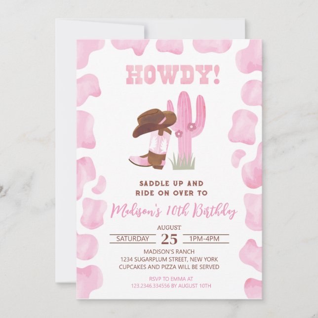 Cowgirl Wild West Western Birthday Invitations (Front)