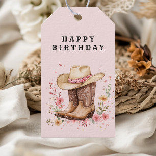 Cowgirl Wildflowers Bash Birthday   Pink Western Gift Tags