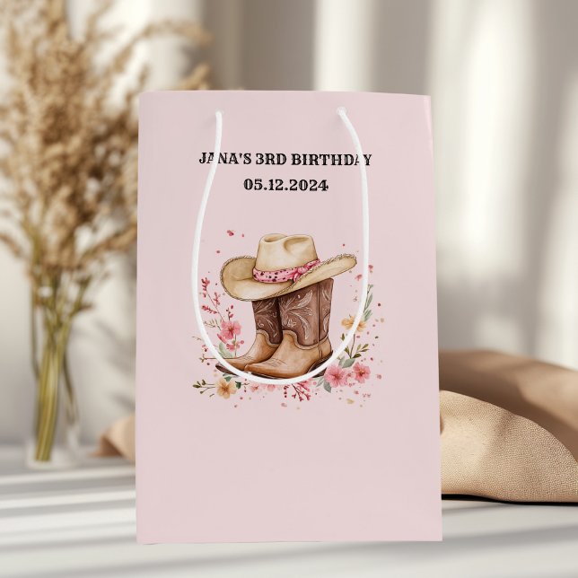 Cowgirl Wildflowers Bash Birthday Pink | Western  Medium Gift Bag (Creator Uploaded)
