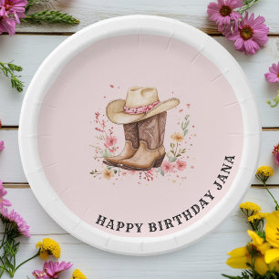 Cowgirl Wildflowers Bash Birthday Pink Western Paper Plate