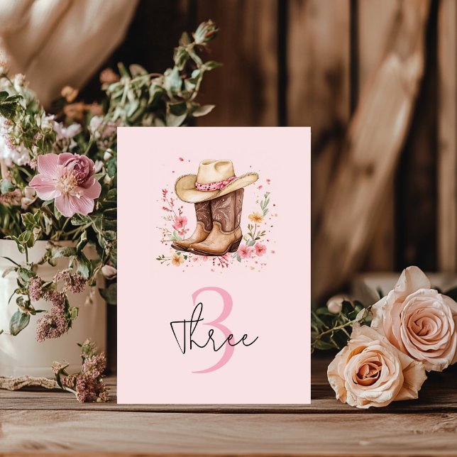 Cowgirl Wildflowers Bash Birthday Pink Western Table Number (Creator Uploaded)