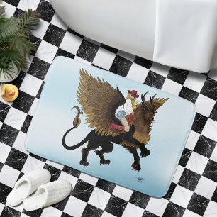 Cowgirl Winged Lion Fantasy Red Bath Mat