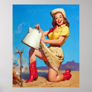 Cowgirl with Coffee Pin Up Poster