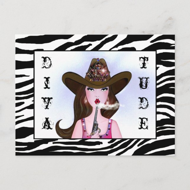 Cowgirl with "DIVAtude" Postcard (Front)