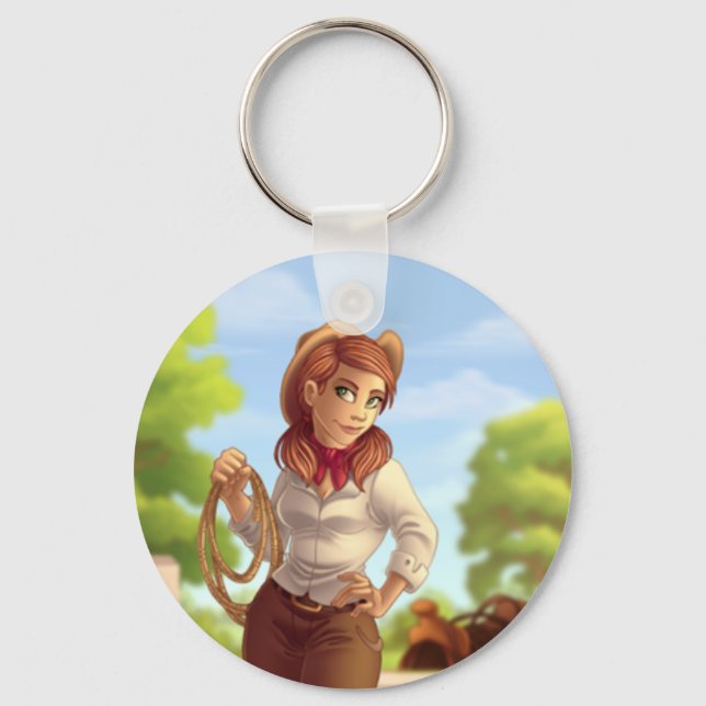Cowgirl with Rope Promotional Key Ring (Front)