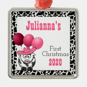 Cowgirl's 1st Christmas with Name Metal Tree Decoration