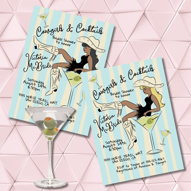 Cowgirls and Cocktails Martini Bridal Shower Invitation (Creator Uploaded)