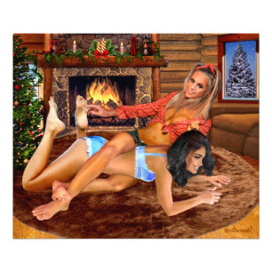 COWGIRLS LOG CABIN PLAY WRESTLING PHOTO PRINT
