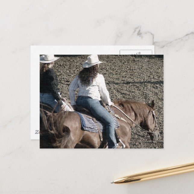 Cowgirls on a Rodeo Horses Postcard (Front/Back In Situ)