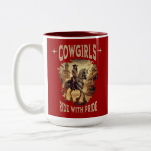 Cowgirls Ride with Pride on a Unicorn Two-Tone Coffee Mug