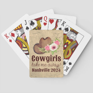 "Cowgirls take me away", rustic pink floral Playing Cards