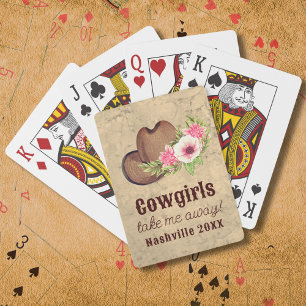 "Cowgirls take me away", rustic pink floral Playing Cards