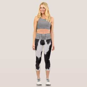 Cowhide black and white  capri leggings