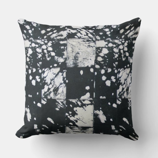 Cowhide Black and White Patchwork Pattern Print Cushion (Front)