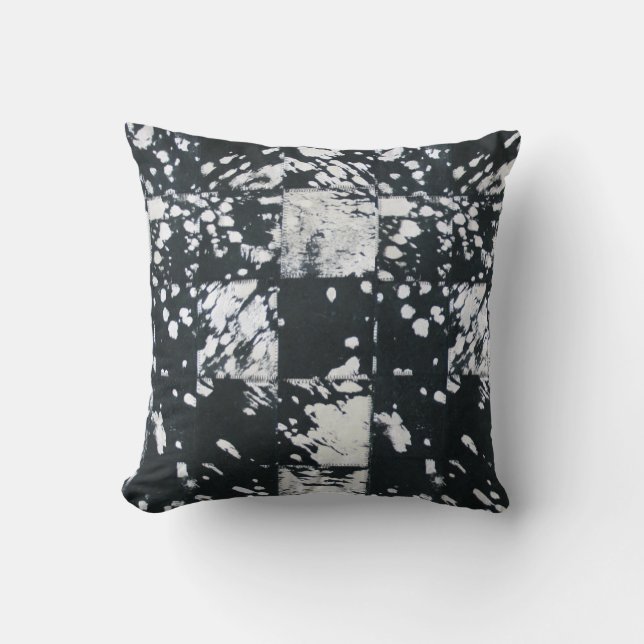 Cowhide Black and White Patchwork Pattern Print Cushion (Front)