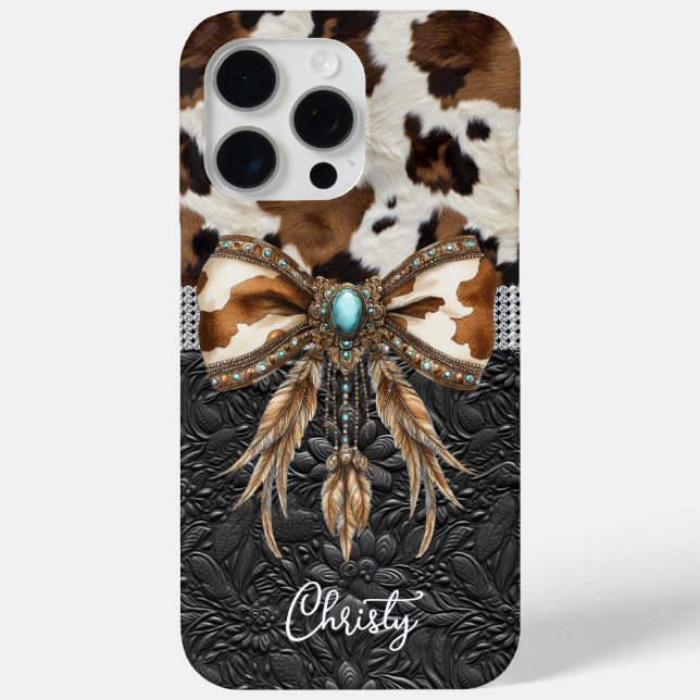 Cowhide Black Leather Jewel Bow Case-Mate iPhone Case (Back)